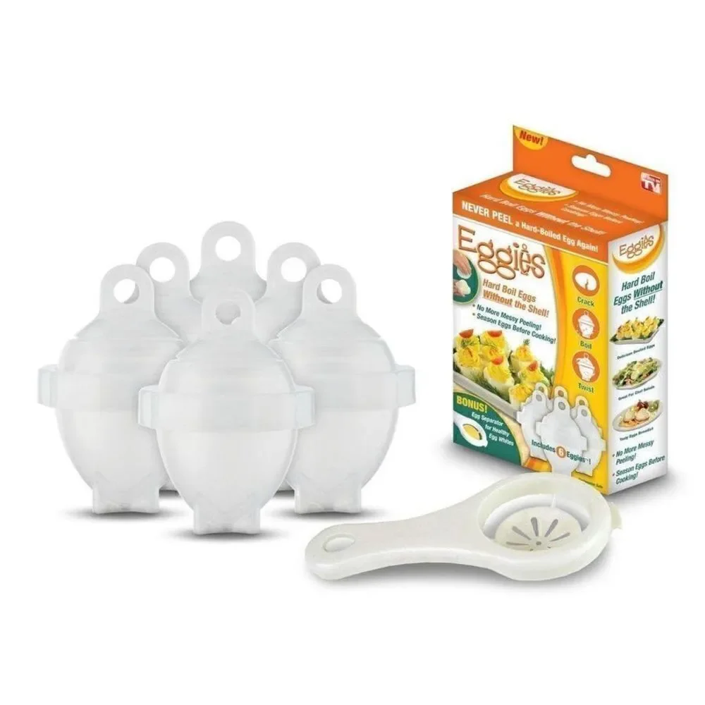 Eggies Hard Boiled Poached Egg Cooker w 6 Cookers and Bonus Separator New in Box